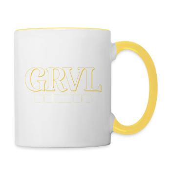 Gravelbike Piktogramme Geburtstagsgeschenk - Tasse zweifarbig - Weiß/Gelb - Rechts
