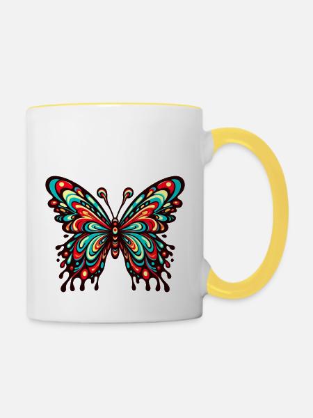 Vibrant Comic Butterfly - Tasse zweifarbig - Weiß/Gelb