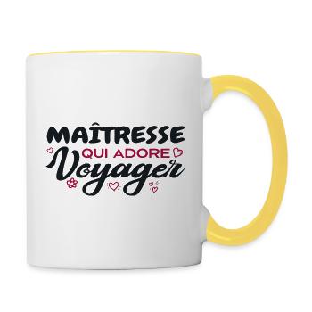 Maîtresse globe-trotteuse passionnée de voyages - Mug contrasté - blanc/jaune - Droite