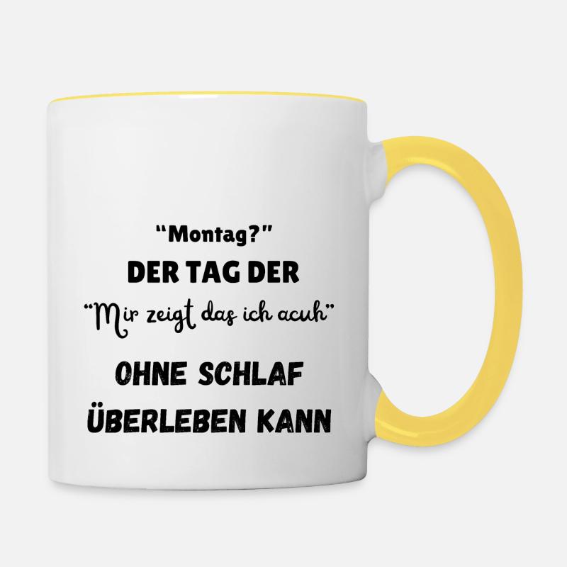 "Der Tag nach dem Sonntag" - Tasse zweifarbig - Weiß/Gelb