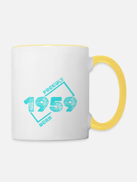 Geboren 1959 - Tasse zweifarbig - Weiß/Gelb