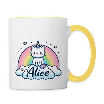 Alice Name Vorname Einhornkatze - Tasse zweifarbig - Weiß/Gelb - Rechts