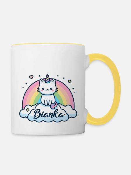 Bianka Name Vorname Einhornkatze - Tasse zweifarbig - Weiß/Gelb