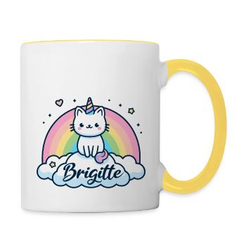 Brigitte Nom Prénom Licorne Chat - Mug contrasté - blanc/jaune - Droite
