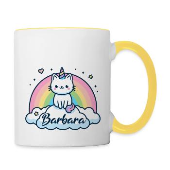 Barbara Name Vorname Einhornkatze - Tasse zweifarbig - Weiß/Gelb - Rechts