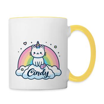 Cindy Name Vorname Einhornkatze - Tasse zweifarbig - Weiß/Gelb - Rechts