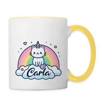 Carla Surname First name Unicorn Cat - Contrasting Mug - white/yellow - Right