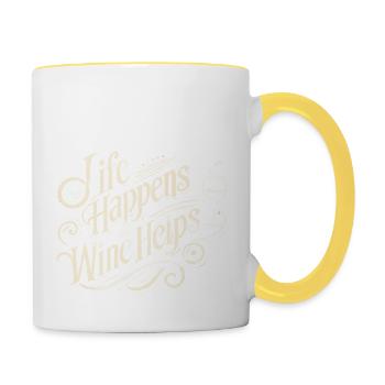 Das Leben passiert Wein hilft - Tasse zweifarbig - Weiß/Gelb - Rechts