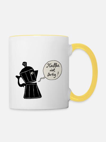 Kaffee ist fertig (Kontur) - Tasse zweifarbig - Weiß/Gelb