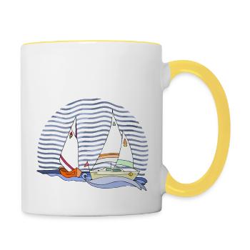 Segelboot - Tasse zweifarbig - Weiß/Gelb - Rechts