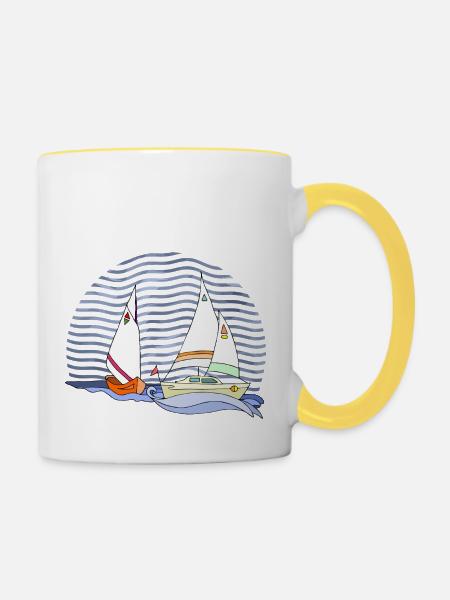 Segelboot - Tasse zweifarbig - Weiß/Gelb