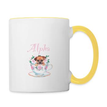 Chien en tasse, toutou, coupe, alpha, rose, roses - Mug contrasté - blanc/jaune - Droite