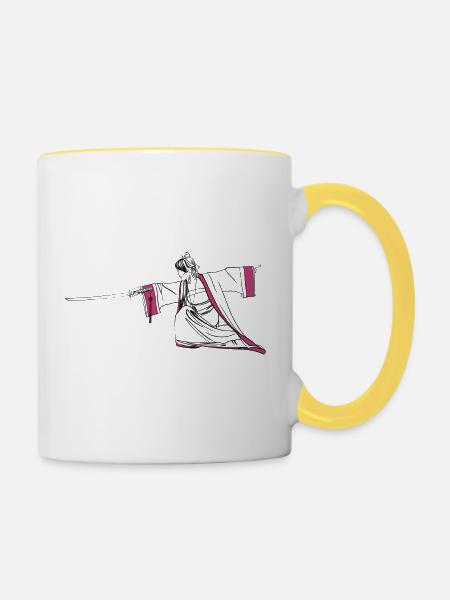 Schwert - Tasse zweifarbig - Weiß/Gelb