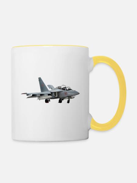 Grauer Jet Yak-130 - Tasse zweifarbig - Weiß/Gelb