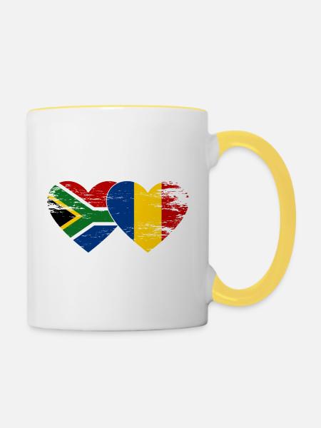 Südafrika Rumänien Flaggen Herz - Tasse zweifarbig - Weiß/Gelb