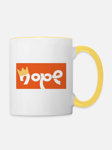 Nope Kranz Fröhliches Logo - Tasse zweifarbig - Weiß/Gelb