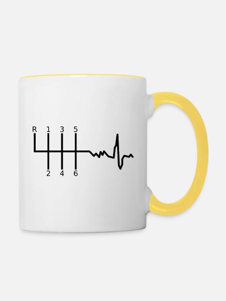 Gangschaltung mit Herzschlag - Tasse zweifarbig - Weiß/Gelb