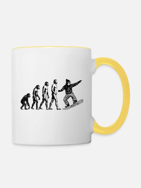 Evolution zum Snowboarder Grunge Design - Tasse zweifarbig - Weiß/Gelb