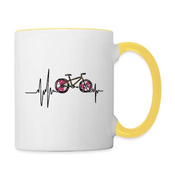 Vélo Bicyclette Cyclisme Sport Route Cœur Rythme - Mug contrasté - blanc/jaune - Droite
