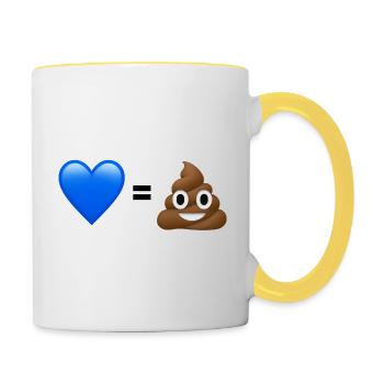 AfD ist Kacke - 💙 = 💩 (Bright Design) - Tasse zweifarbig - Weiß/Gelb - Rechts