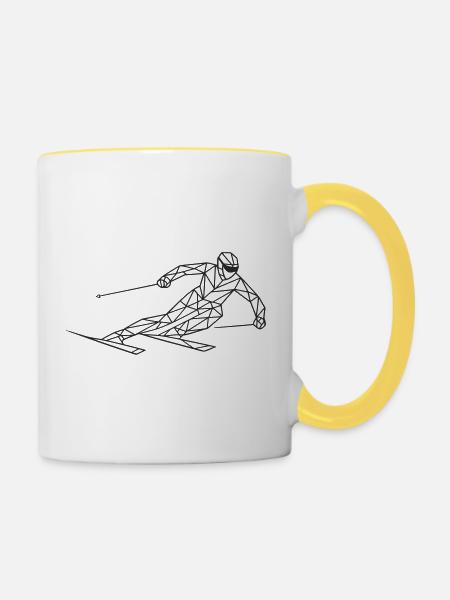 Geometrischer Skirennläufer - Tasse zweifarbig - Weiß/Gelb