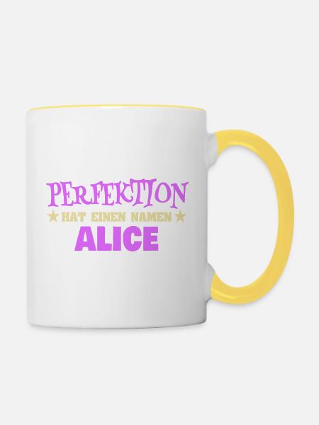 Vorname Alice - Tasse zweifarbig - Weiß/Gelb