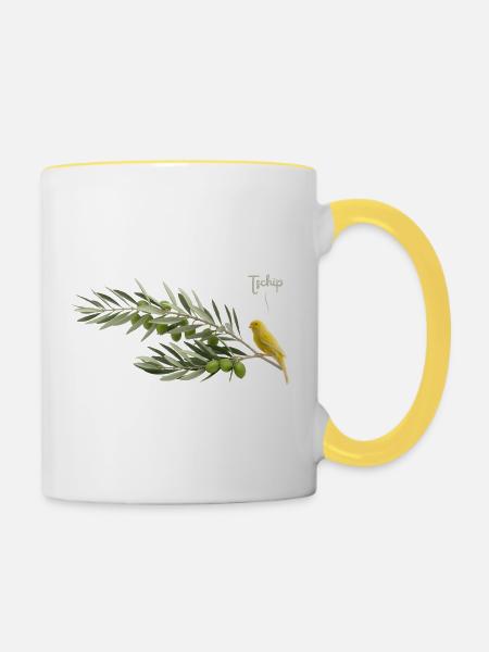 Vogel im Olivenzweig - Tasse zweifarbig - Weiß/Gelb