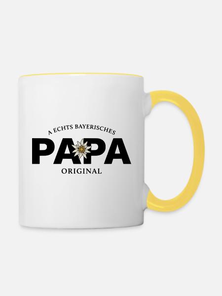 Bayerisches Original - Papa - Tasse zweifarbig - Weiß/Gelb