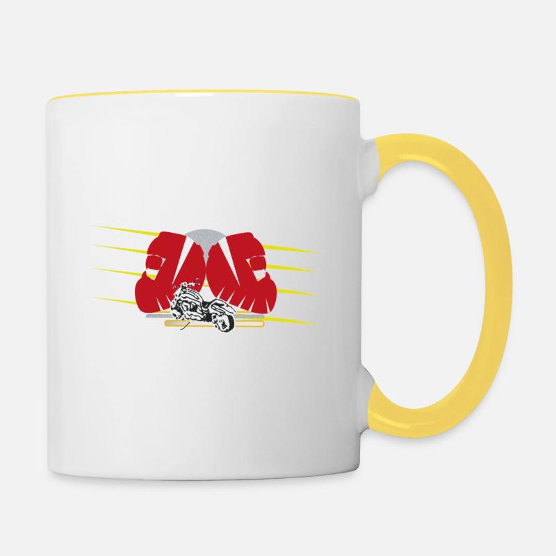 Motorrad Helm - Tasse zweifarbig - Weiß/Gelb