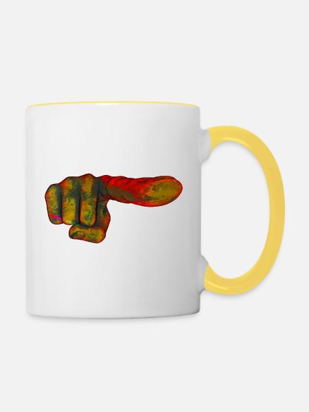 Farbexplosion Zeigefinger - Tasse zweifarbig - Weiß/Gelb