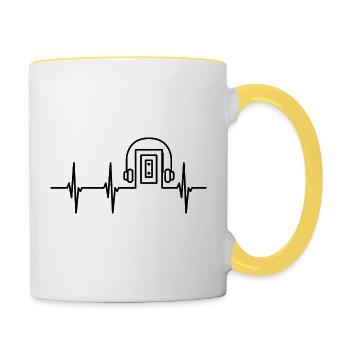 80er Kassettenspieler Herzschlag - Tasse zweifarbig - Weiß/Gelb - Rechts