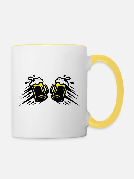 Bier Bierglas Anstoßen Symbol - Tasse zweifarbig - Weiß/Gelb
