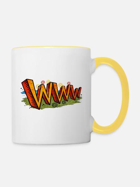 WWW Retro Internet-Typografie - Tasse zweifarbig - Weiß/Gelb