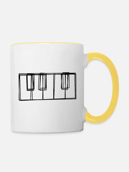 Klaviertasten handgezeichnet - Tasse zweifarbig - Weiß/Gelb