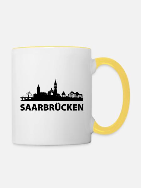 Saarbrücken Skyline - Tasse zweifarbig - Weiß/Gelb