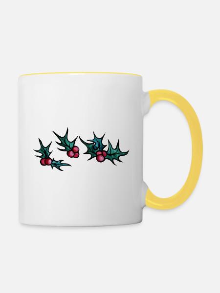 Stechpalmen-Nachtfallmuster - Tasse zweifarbig - Weiß/Gelb