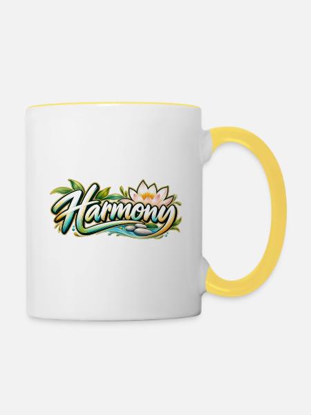 Harmony: Lotusfluss Zen-Muster - Tasse zweifarbig - Weiß/Gelb