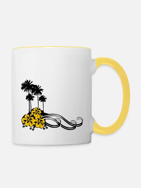 Palmen - Tasse zweifarbig - Weiß/Gelb