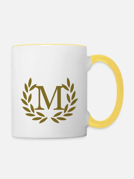 M - Buchstabe - Tasse zweifarbig - Weiß/Gelb
