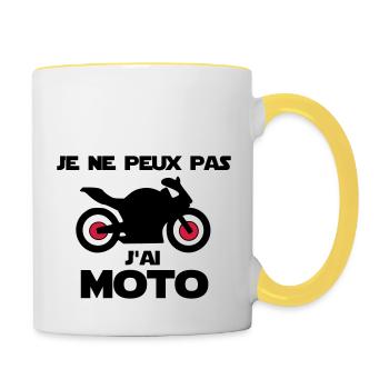 je ne peux pas j'ai moto - Mug contrasté - blanc/jaune - Droite