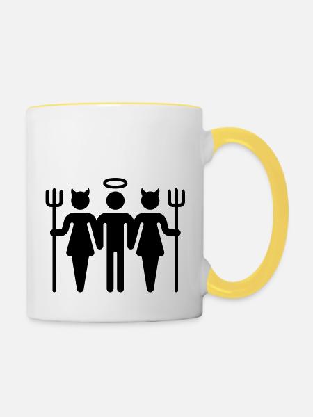 Teufel-Engel-Teufel / Devil-Cherub-Devil (M) - Tasse zweifarbig - Weiß/Gelb