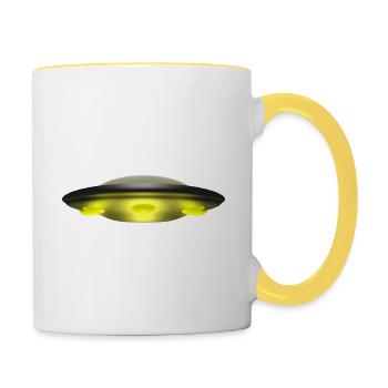 Fliegende Untertasse - Tasse zweifarbig - Weiß/Gelb - Rechts