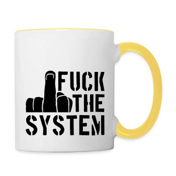 middle finger cool text rebellious fuck the system - Contrasting Mug - white/yellow - Right