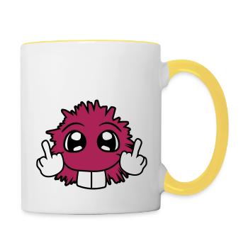 frech wichser fuck you off beleidigung mittelfinge - Tasse zweifarbig - Weiß/Gelb - Rechts