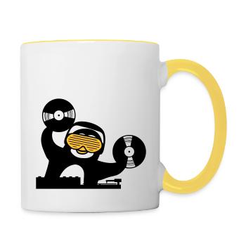 dj musik platte auflegen mischpult club disko ping - Tasse zweifarbig - Weiß/Gelb - Rechts