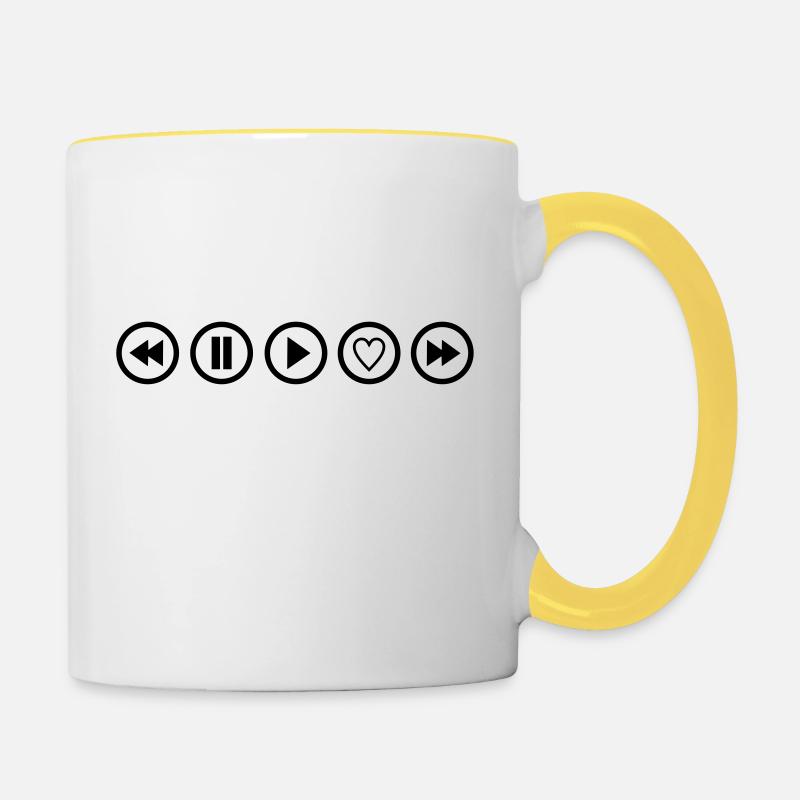 play music, heart button - Contrasting Mug - white/yellow