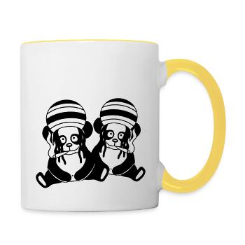 coole 2 panda freunde team paar baer raggae joint - Tasse zweifarbig - Weiß/Gelb - Rechts