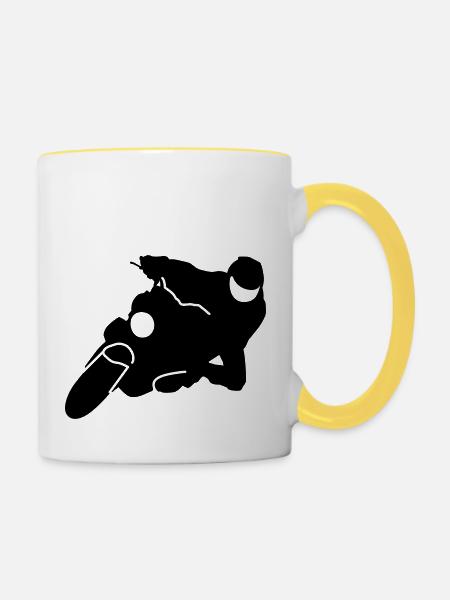 Motorrad - Tasse zweifarbig - Weiß/Gelb