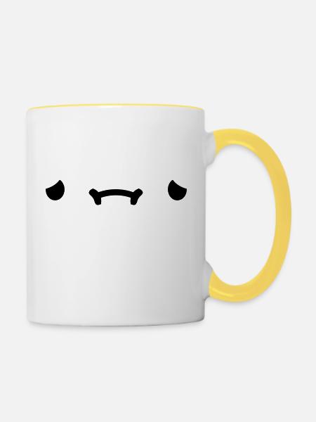 Visage de dessin animé triste - Mug contrasté - blanc/jaune