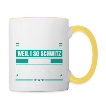 Sauf i so weil i schwitz? - Tasse zweifarbig - Weiß/Gelb - Rechts